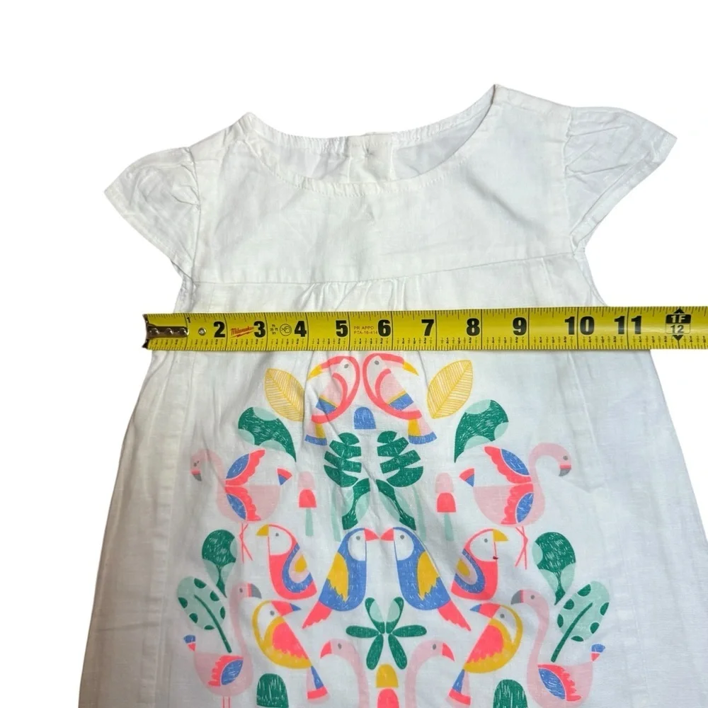 Gymboree Toddler Girls White Linen Blend Bird Print Short Sleeve Dress Size 3T